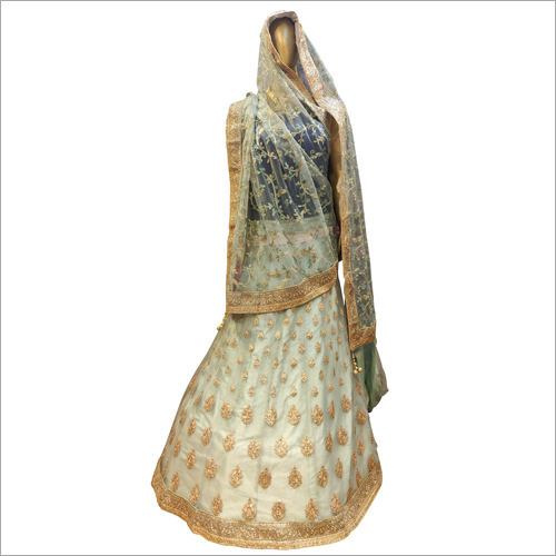 Ladies Embroidered Lehenga - Designer Embellished Net Fabric, Customized Plus Size | White & Golden, Anti-UV, Breathable, Quick Dry