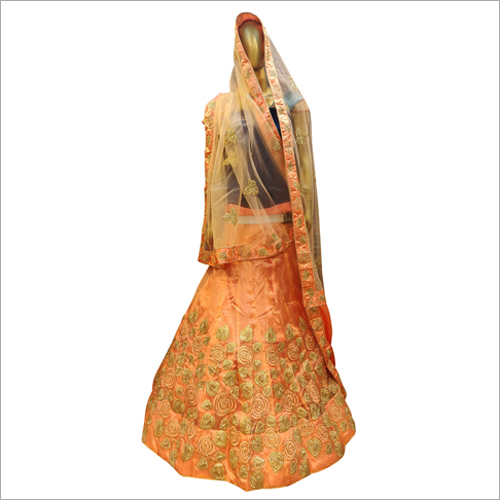 Orange & Golden Ladies Fine Embroidered Lehenga