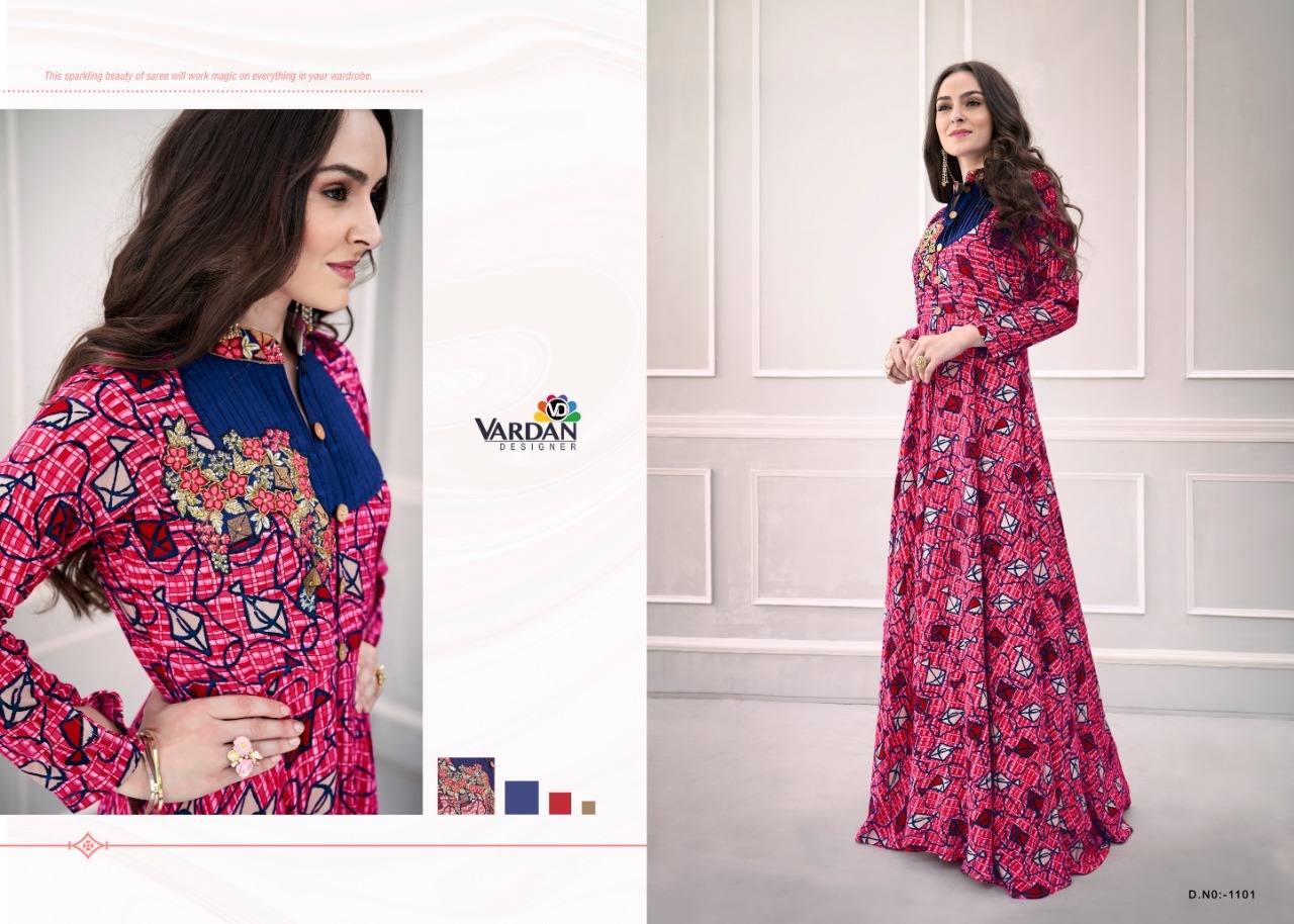 4 Colors Hand Work Printed Long Gown