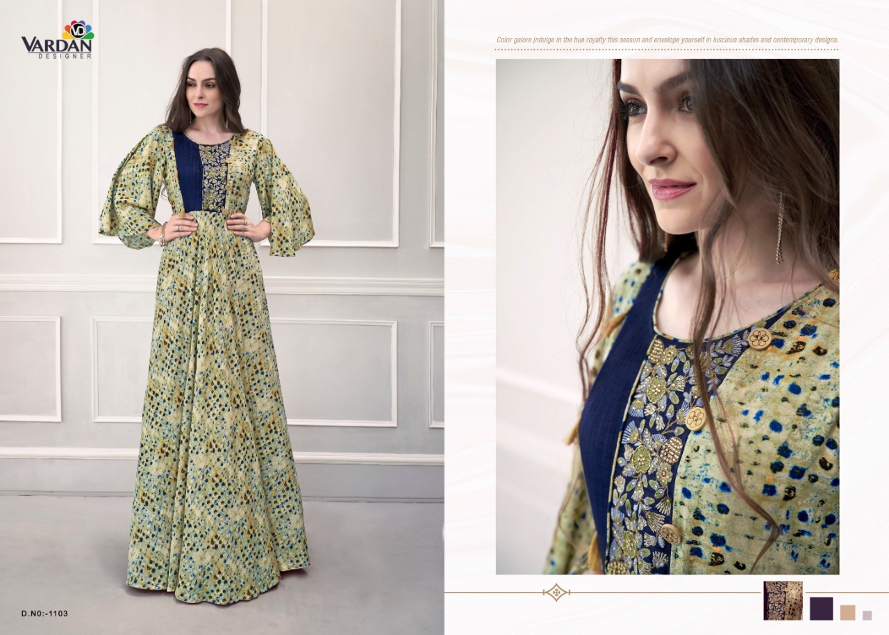 4 Colors Hand Work Printed Long Gown