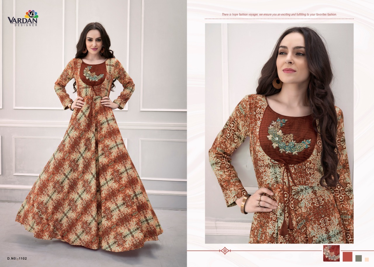 4 Colors Hand Work Printed Long Gown