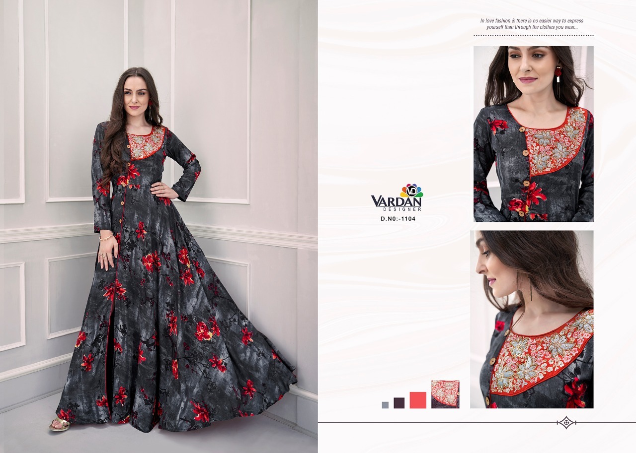 4 Colors Hand Work Printed Long Gown