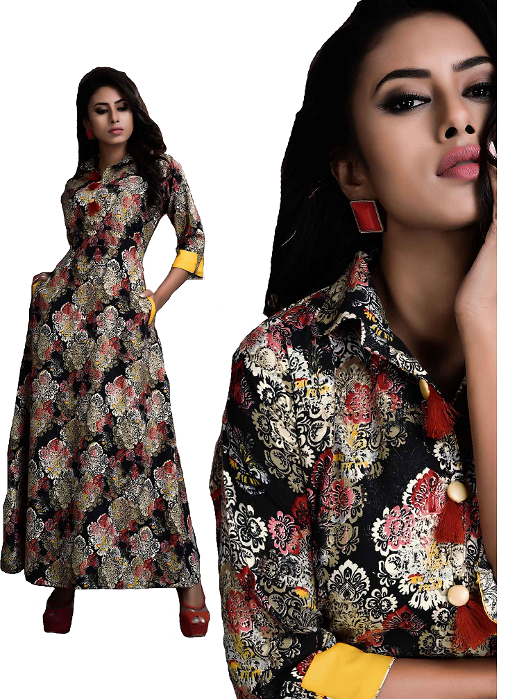 Available In 4 Colors Printed Long Kurti