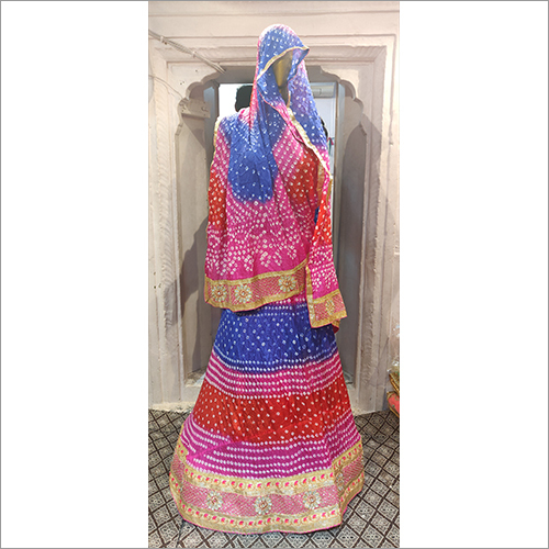 Blue Red & Pink Jaipuri Bridal Lehenga