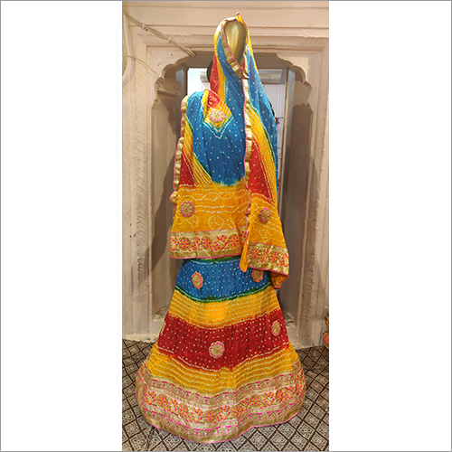 Red Blue & Yellow Jaipuri Style Lehenga