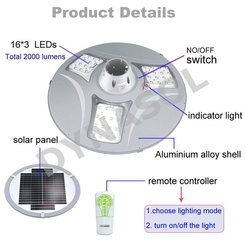 2000 Lumens Fully Automatic Remote Controlled All-in-one Led Solar Courtyard/landscape Light