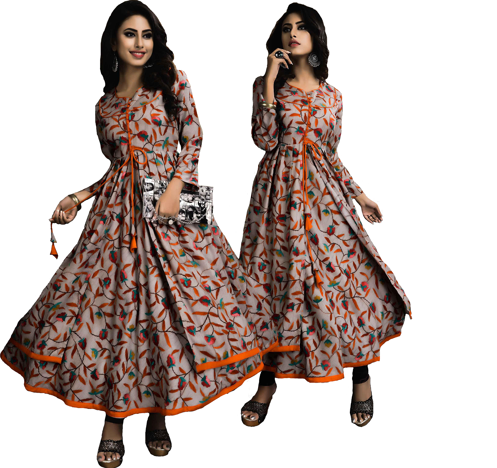 Anarkali Kurti - Rayon Fabric, Available In L/xl/xxl Sizes | Long Printed Design, 3-4th Sleeves, Ideal For Party & Festive Wear