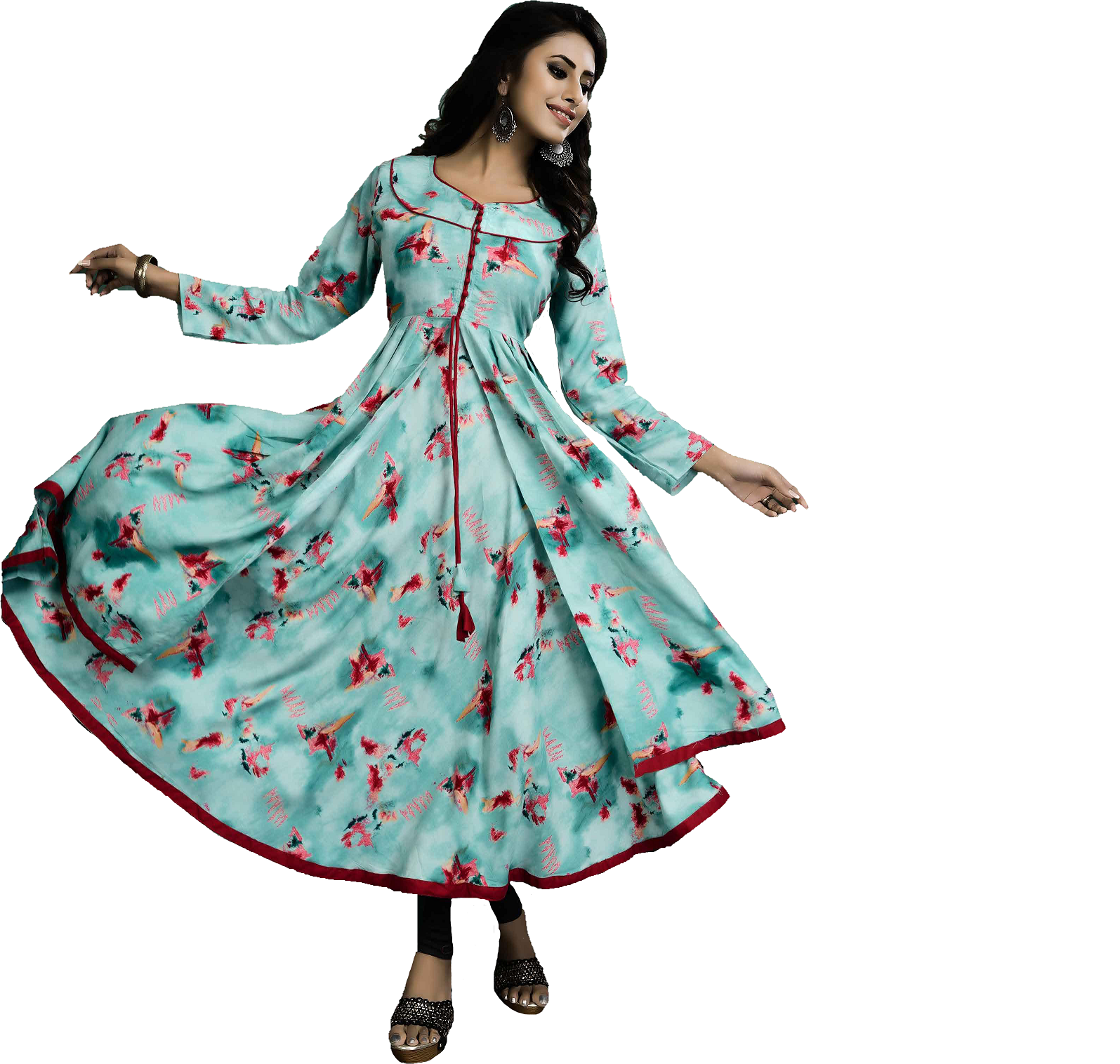 Anarkali Kurti - Rayon Fabric, Available In L/xl/xxl Sizes | Long Printed Design, 3-4th Sleeves, Ideal For Party & Festive Wear