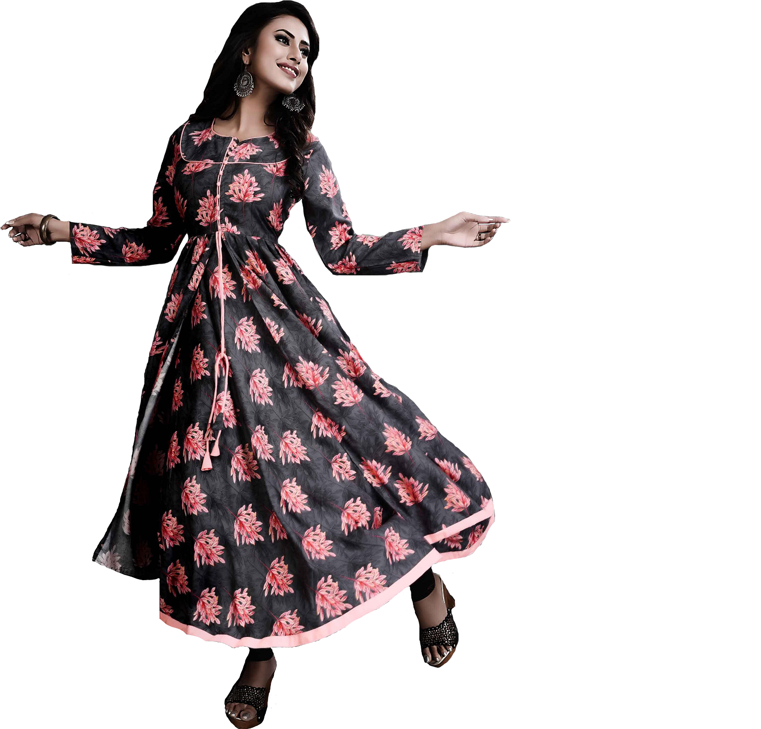 Anarkali Kurti - Rayon Fabric, Available In L/xl/xxl Sizes | Long Printed Design, 3-4th Sleeves, Ideal For Party & Festive Wear