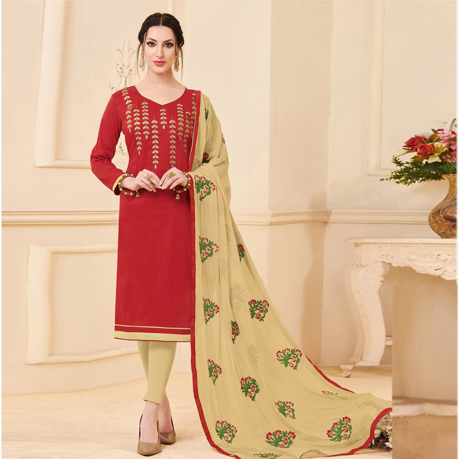 Orange And Blue Latest Banarasi Silk Party Wear Suit