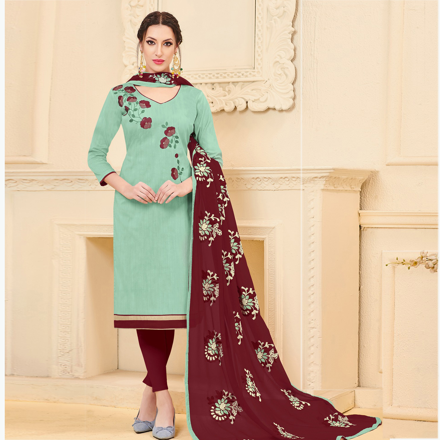 Orange And Blue Latest Banarasi Silk Party Wear Suit