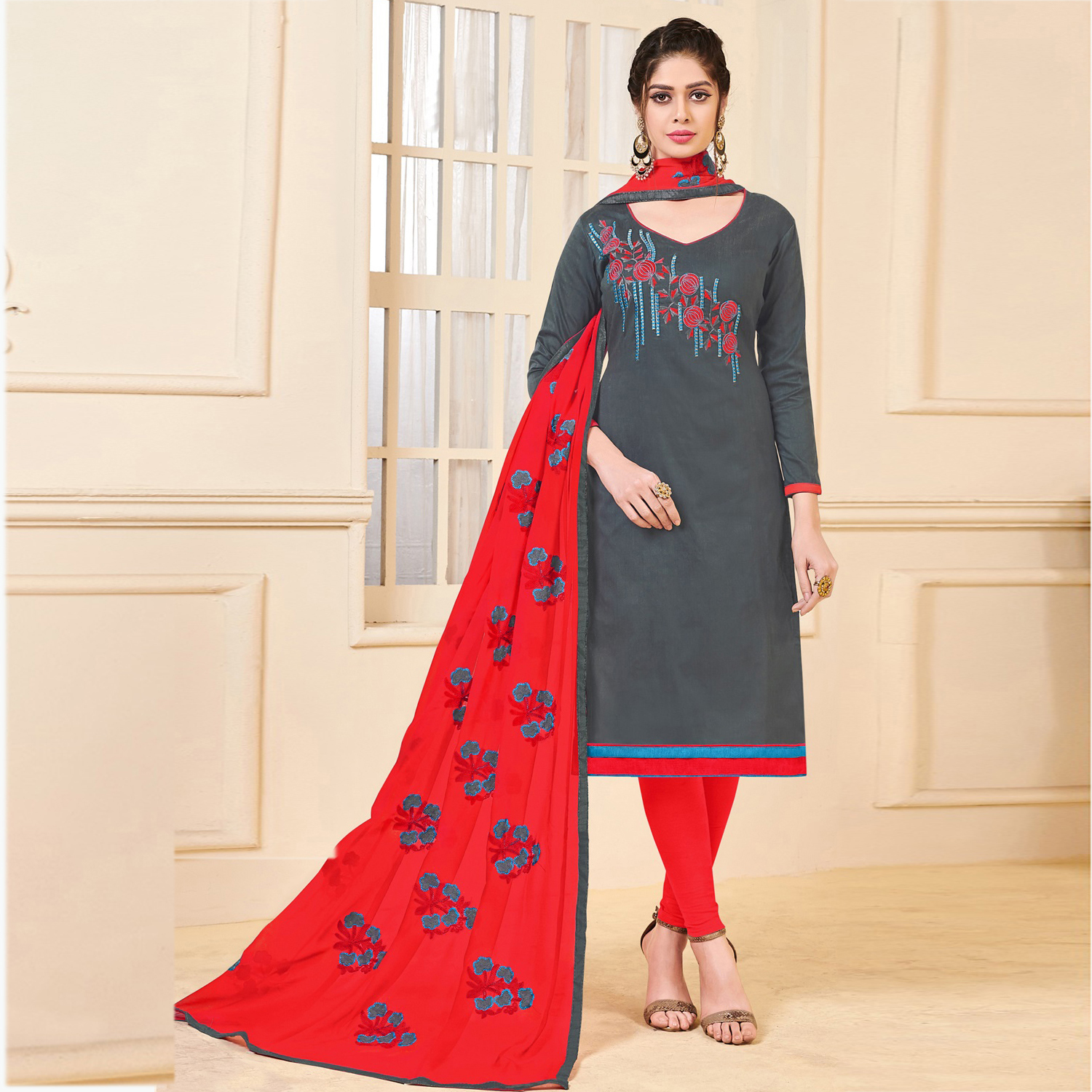 Orange And Blue Latest Banarasi Silk Party Wear Suit