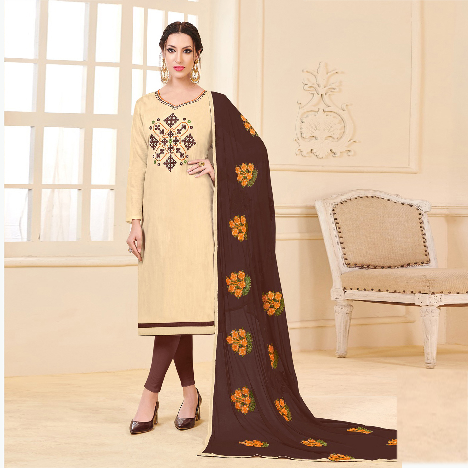 Orange And Blue Latest Banarasi Silk Party Wear Suit