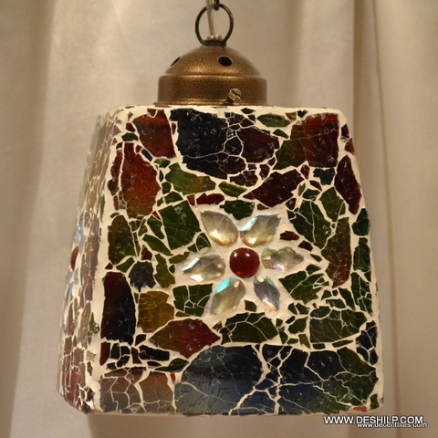 Multicolor Style Large Mosaic Hanging Lamp Light
