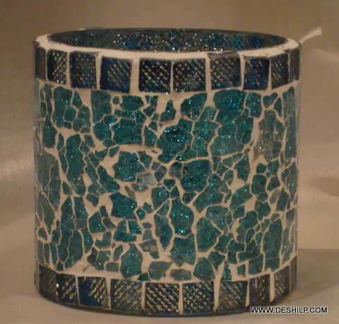 Glass Crackle Mosaic Votive Square Candle Holders