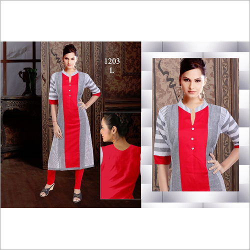 Red And Grey Ladies Plain Kurti