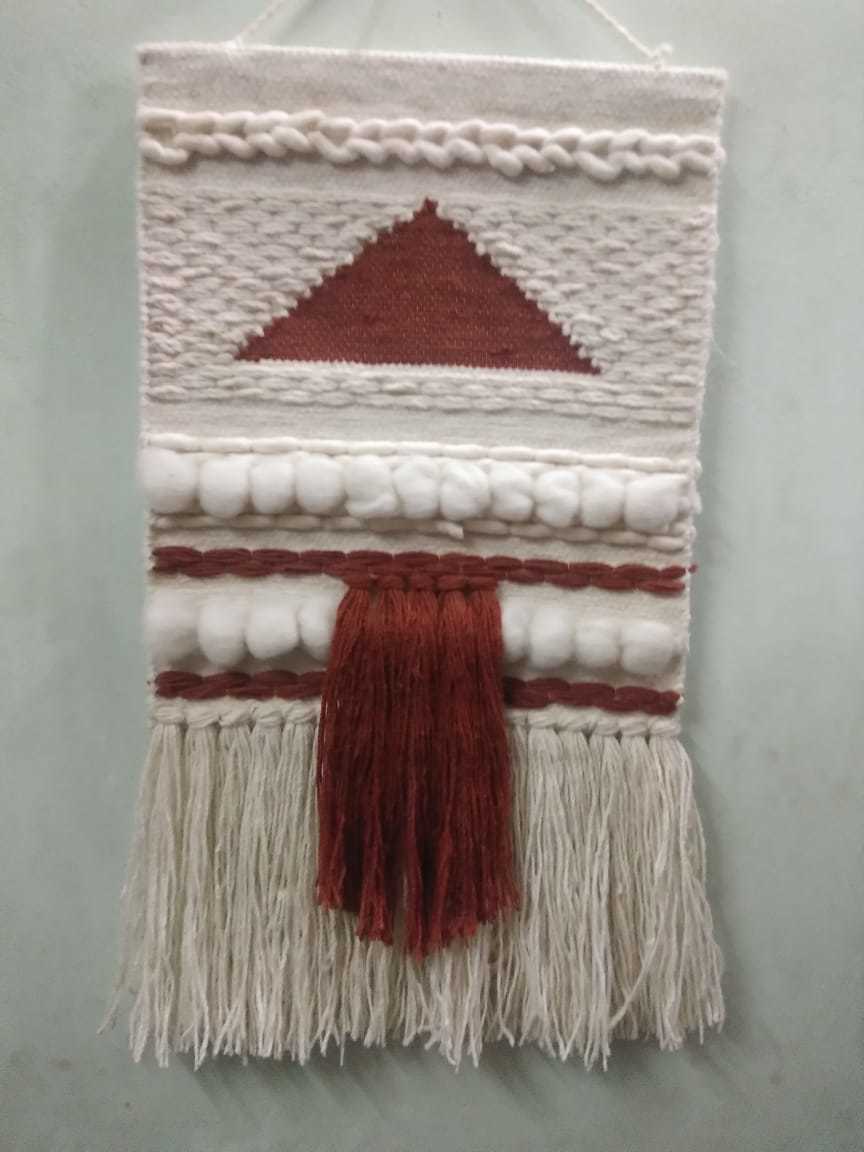 Wall Hanging - Woven Yarn, 18x24 Inches, Beige | Geometric Design, Perfect For Home Decor, Enhances Visual Interest In Living Spaces