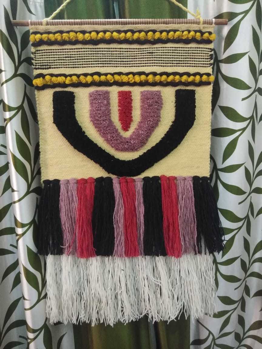 Wall Hanging - Woven Yarn, 18x24 Inches, Beige | Geometric Design, Perfect For Home Decor, Enhances Visual Interest In Living Spaces