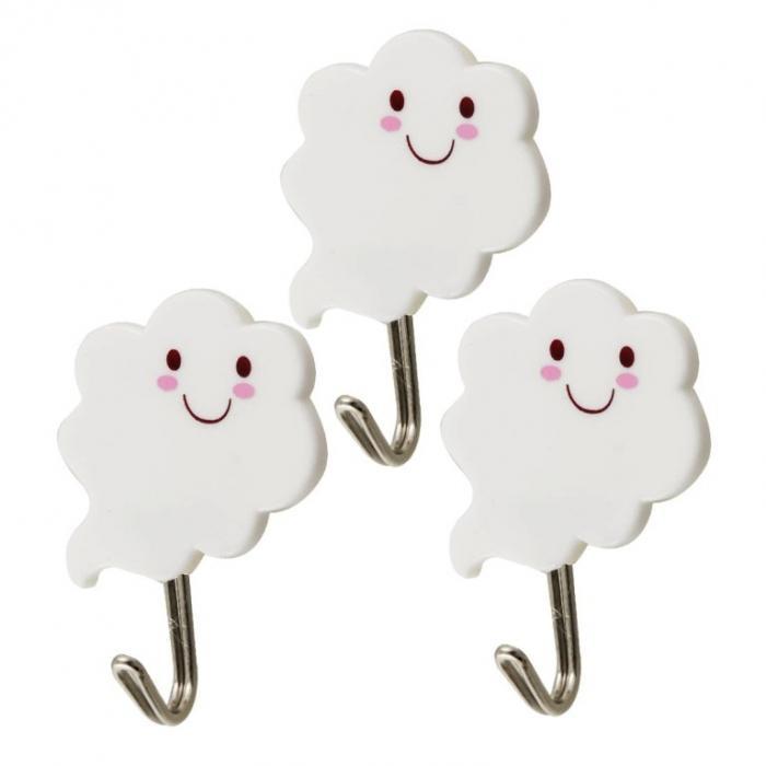 Wall Hook - Plastic & Stainless Steel, 5.5x6.5 Cm | 3-piece Self-adhesive Set For Easy Wall Mounting, Ideal For Home & Office Use