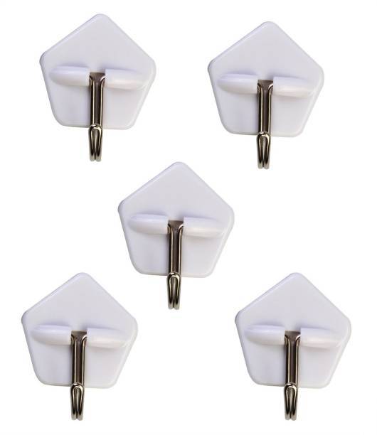 Wall Hook - Plastic & Stainless Steel, 5.5x6.5 Cm | 3-piece Self-adhesive Set For Easy Wall Mounting, Ideal For Home & Office Use