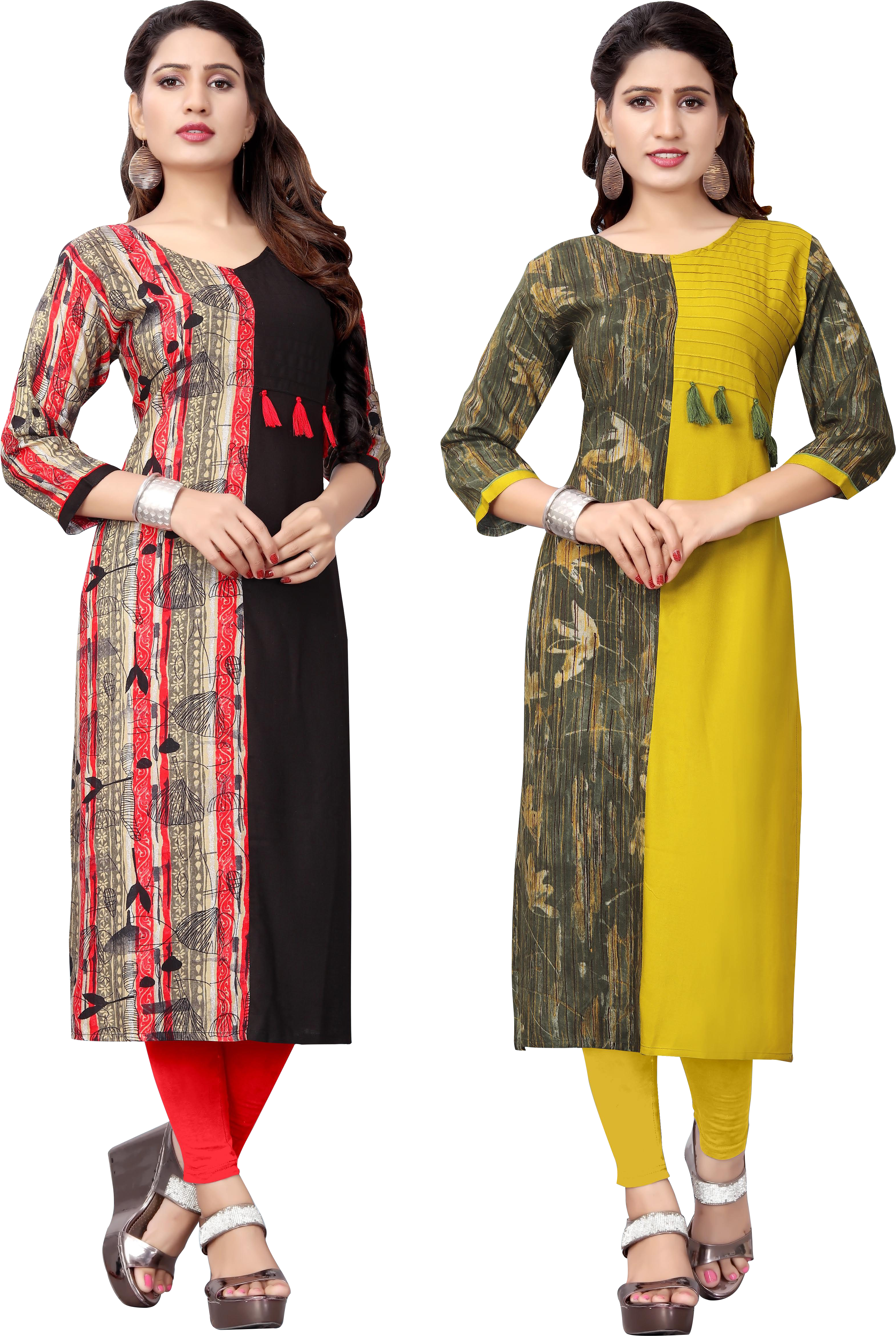 Printed Kurti - Rayon, Sizes L, M, Xl | Available In 2 Hit Colors, 3/4 Sleeve Style, Classic Design With Attractive Printed Pattern For Women