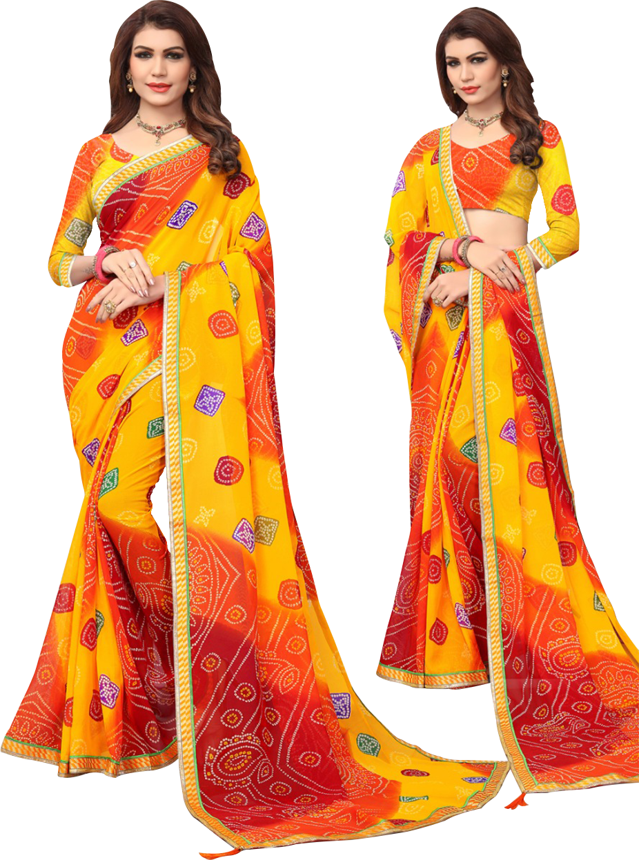 Bandhani Saree - Georgette, 6.30 Mtrs Length, Available In 12 Hit Colors | Elegant Printed Designs For Daily Wear