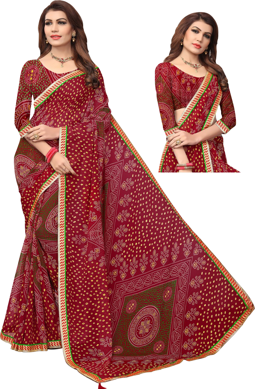 Bandhani Saree - Georgette, 6.30 Mtrs Length, Available In 12 Hit Colors | Elegant Printed Designs For Daily Wear