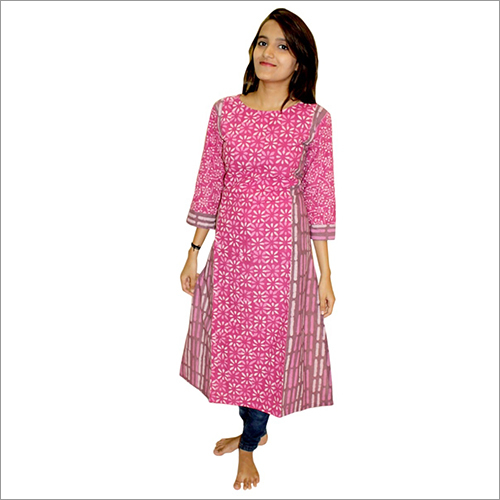Breathable Ladies Pink Cotton Kurtis