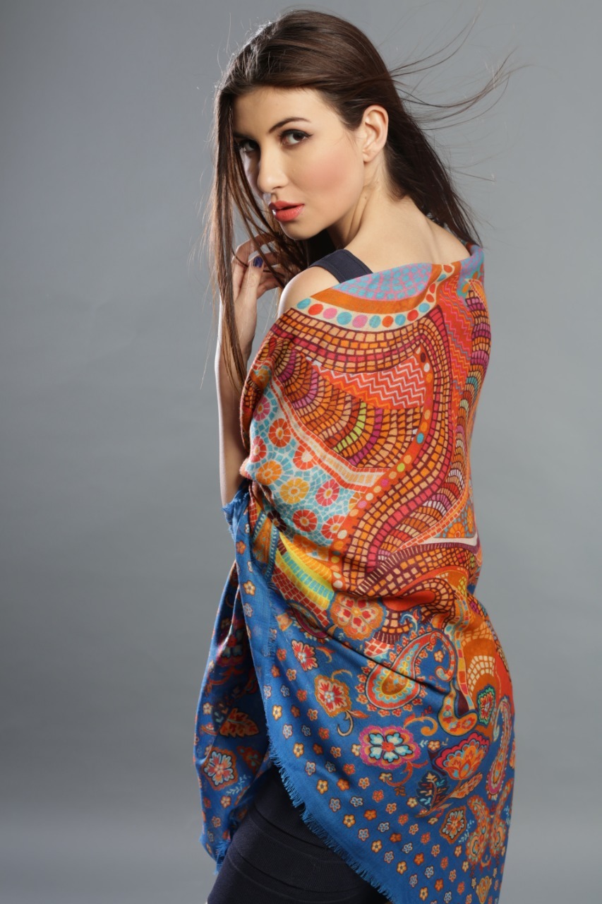 Wool Square Shawls - 40" X 40" Silk Blend Digital Print | Premium Quality, Computer Designed Patterns, Lightweight 80-100 Grams