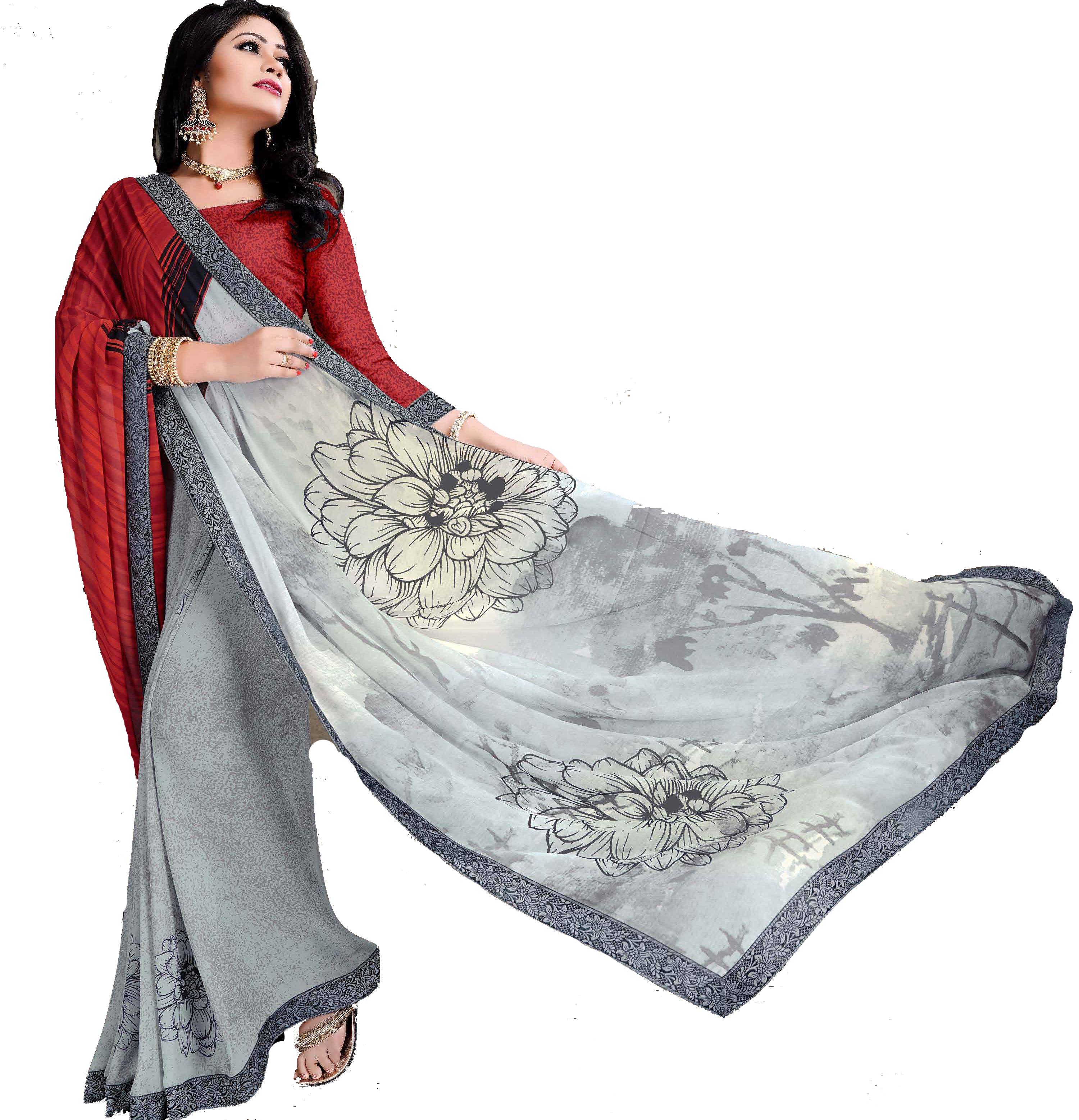 Fancy Saree - Georgette, 6.30 Mtrs Length, Green Color | Available In 10 Vibrant Colors, Printed Pattern, Ideal For Parties And Daily Wear