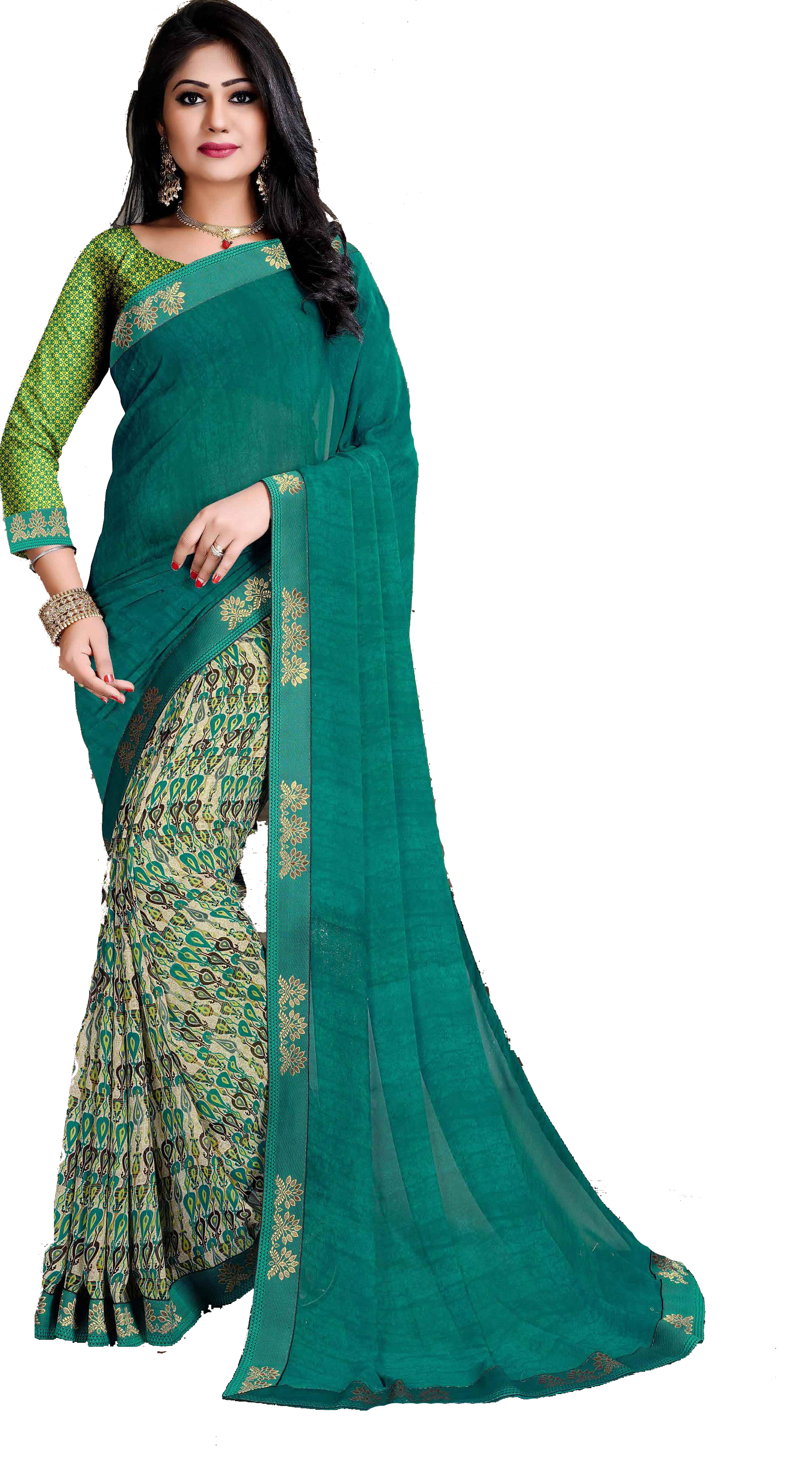 Fancy Saree - Georgette, 6.30 Mtrs Length, Green Color | Available In 10 Vibrant Colors, Printed Pattern, Ideal For Parties And Daily Wear
