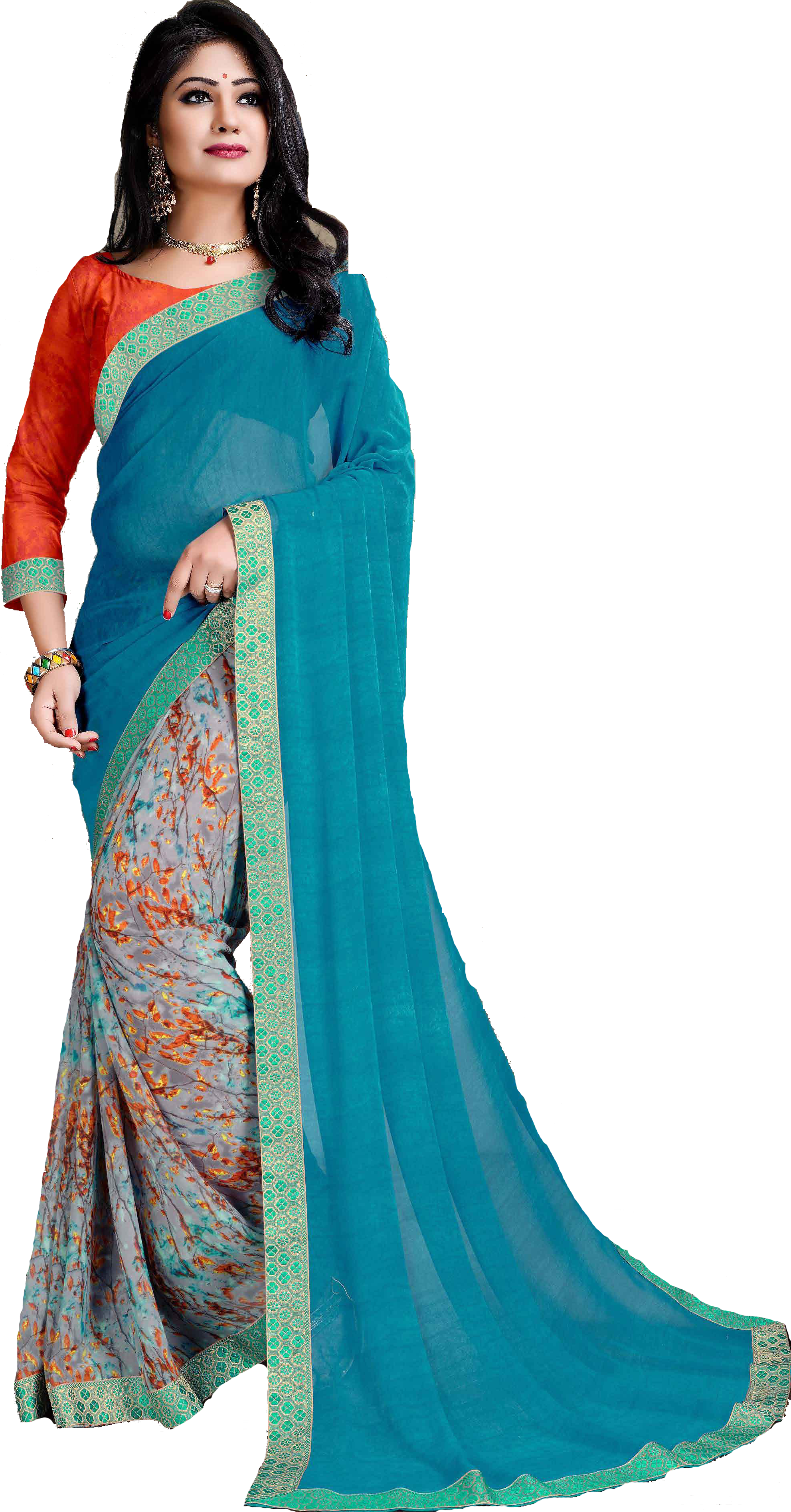 Fancy Saree - Georgette, 6.30 Mtrs Length, Green Color | Available In 10 Vibrant Colors, Printed Pattern, Ideal For Parties And Daily Wear