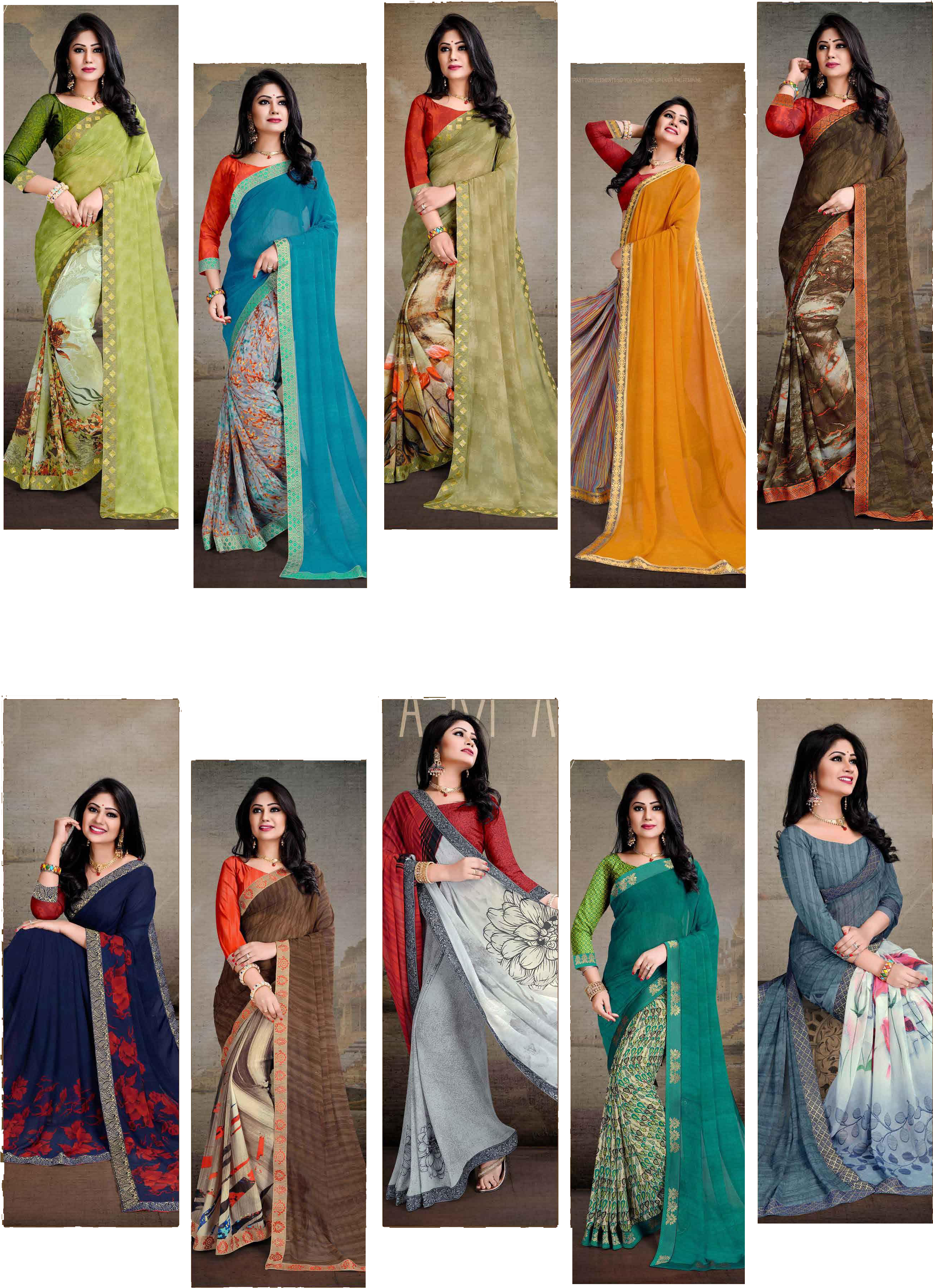 Fancy Saree - Georgette, 6.30 Mtrs Length, Green Color | Available In 10 Vibrant Colors, Printed Pattern, Ideal For Parties And Daily Wear
