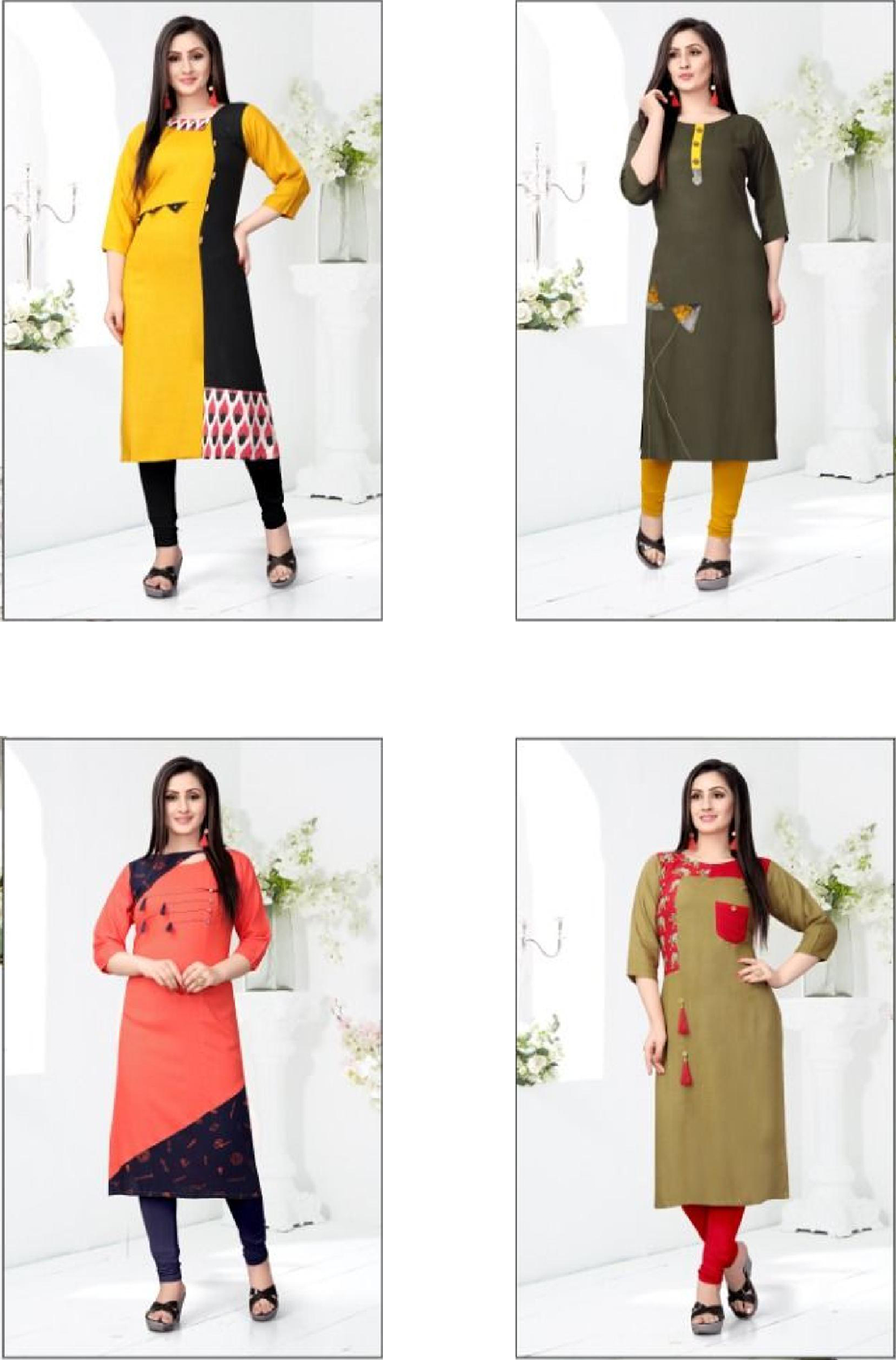 Available In 4 Hit Colors Long Straight Kurti