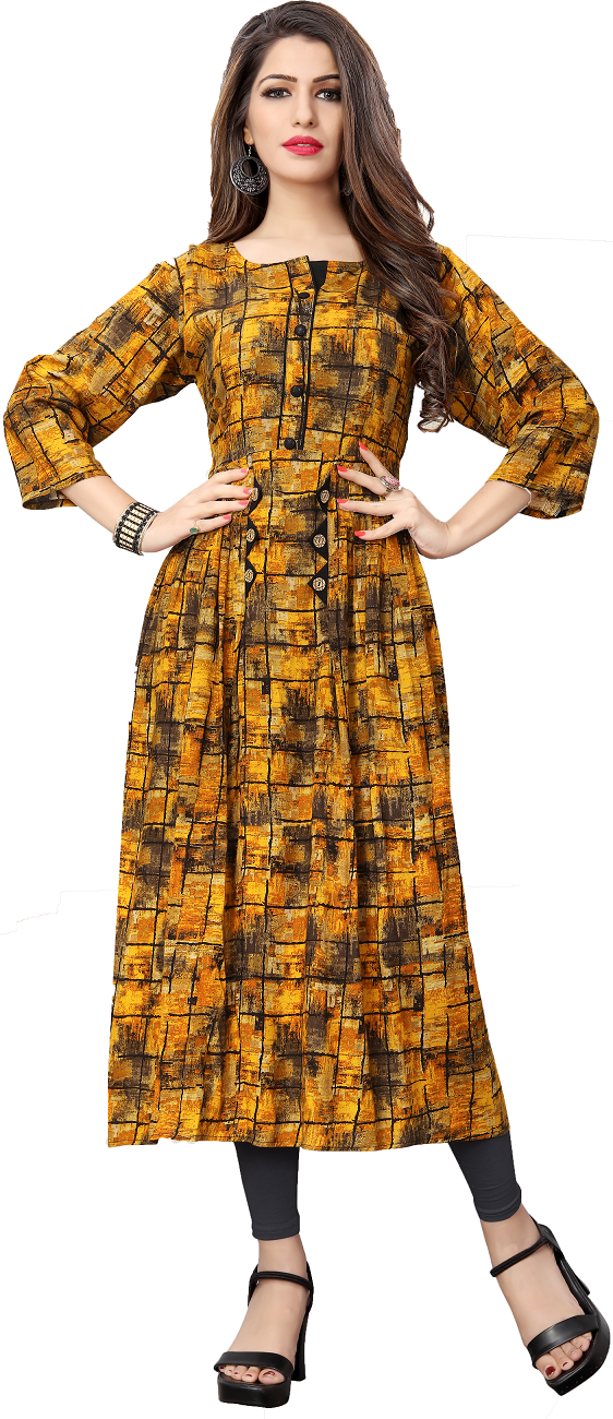 Printed Kurti - Rayon Fabric, Available In 4 Hit Colors | Modern 3-4th Sleeve Design, Versatile For All Seasons