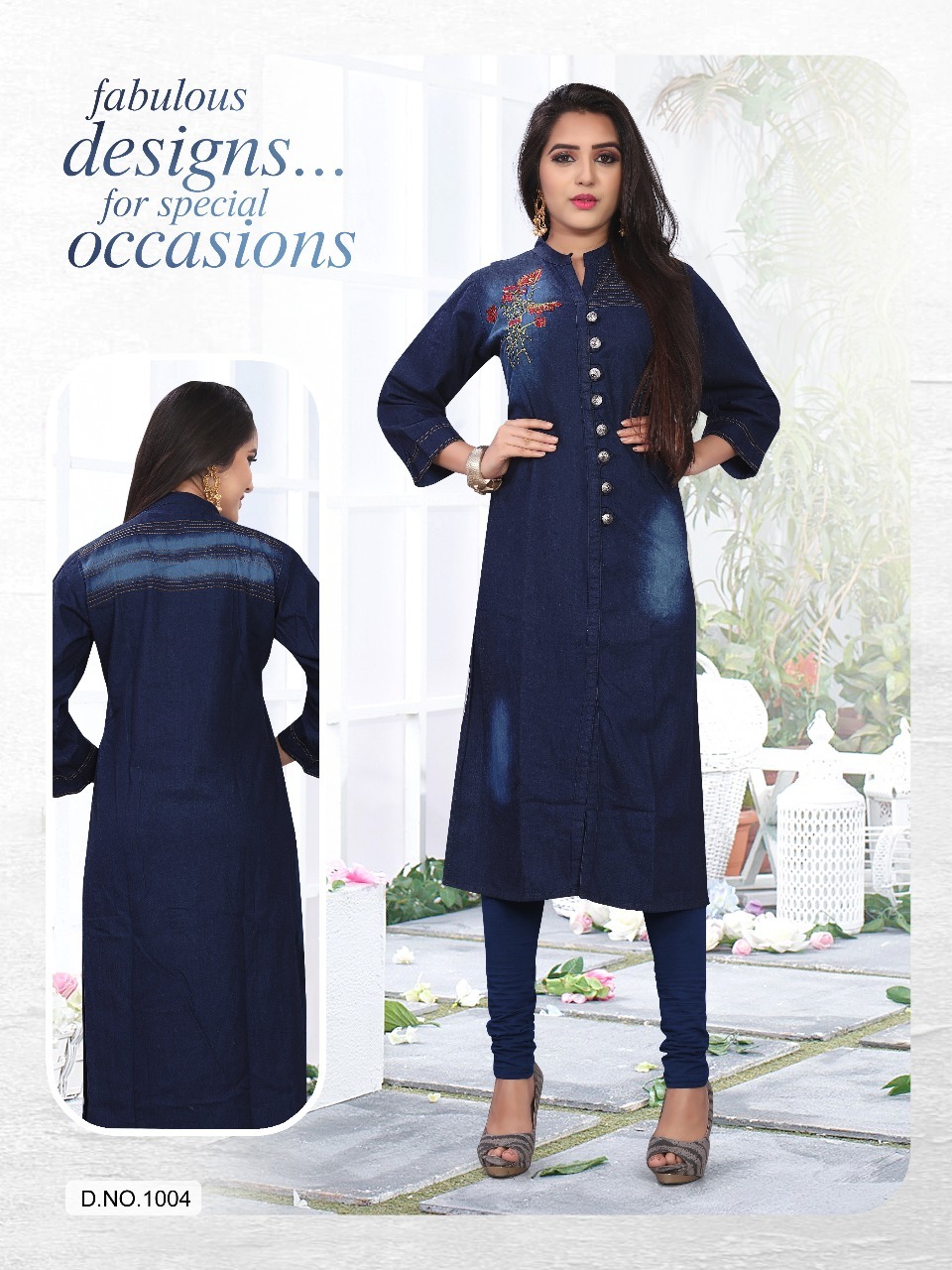 Denim Kurtis - L-40/xl-42/xxl-44, Trendy Embroidered Design With Breathable Quick-dry Fabric