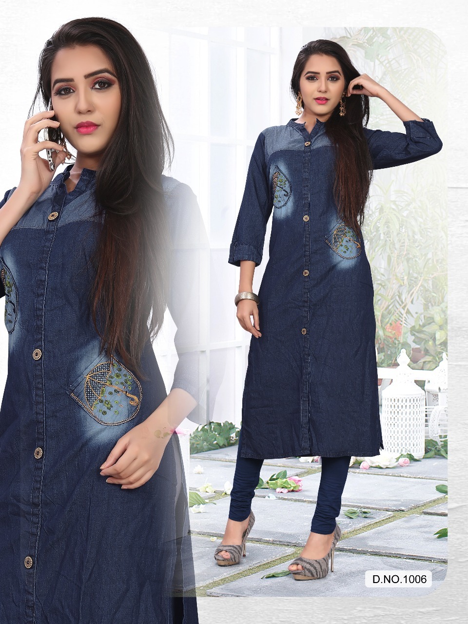 Denim Kurtis - L-40/xl-42/xxl-44, Trendy Embroidered Design With Breathable Quick-dry Fabric