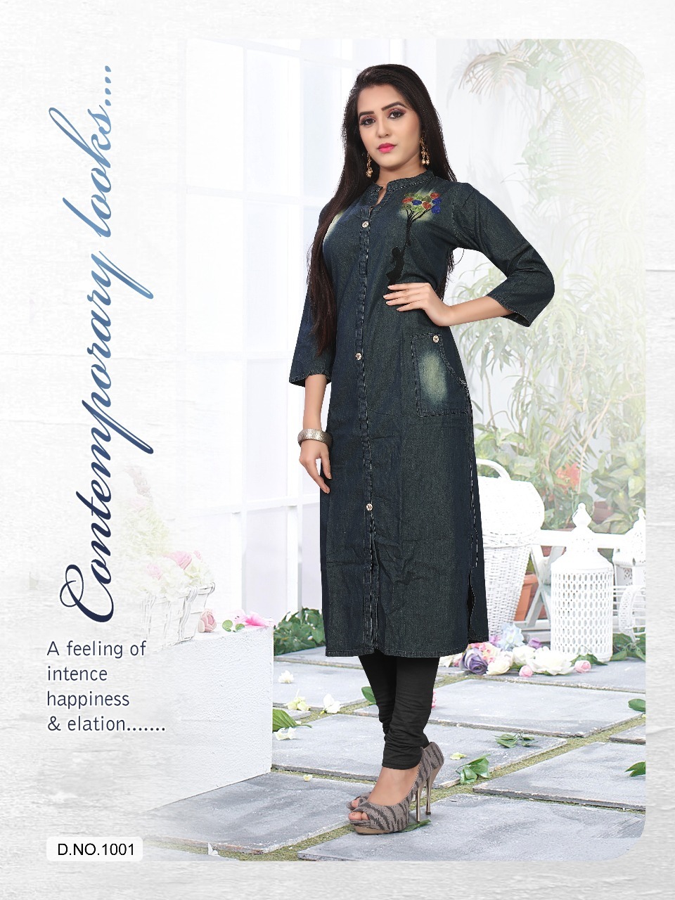 Denim Kurtis - L-40/xl-42/xxl-44, Trendy Embroidered Design With Breathable Quick-dry Fabric
