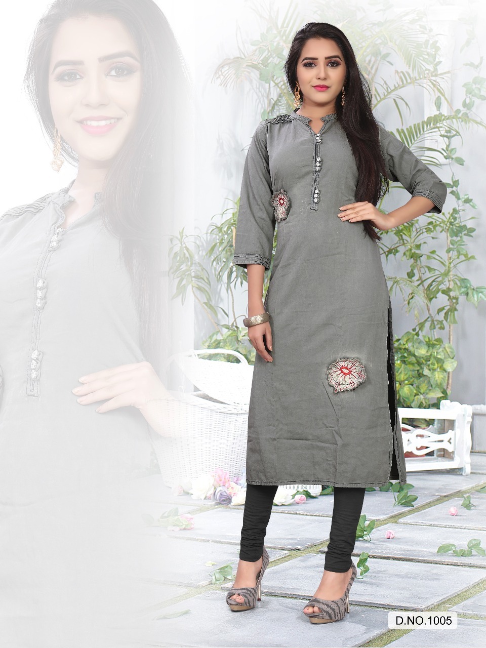 Denim Kurtis - L-40/xl-42/xxl-44, Trendy Embroidered Design With Breathable Quick-dry Fabric
