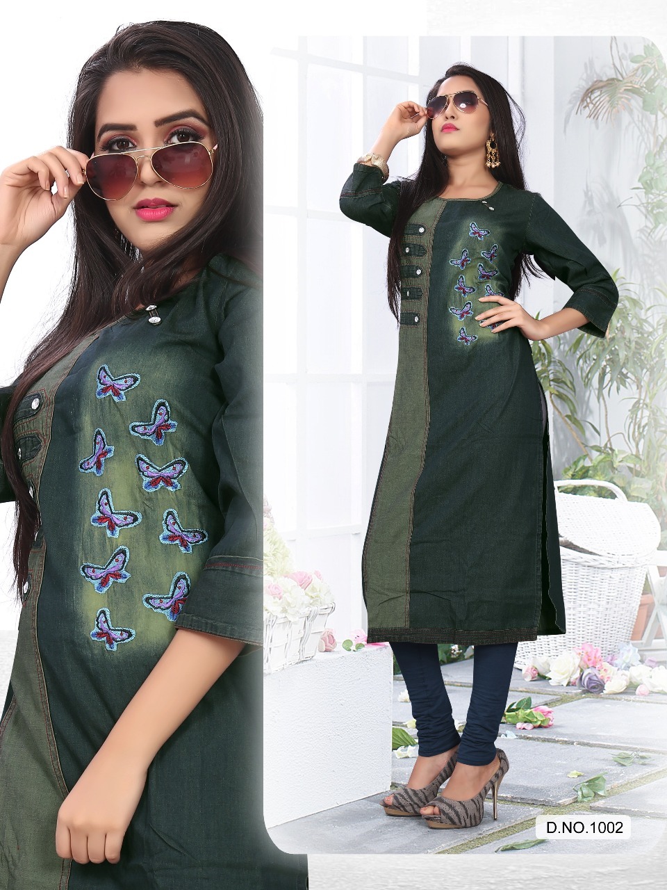 Denim Kurtis - L-40/xl-42/xxl-44, Trendy Embroidered Design With Breathable Quick-dry Fabric