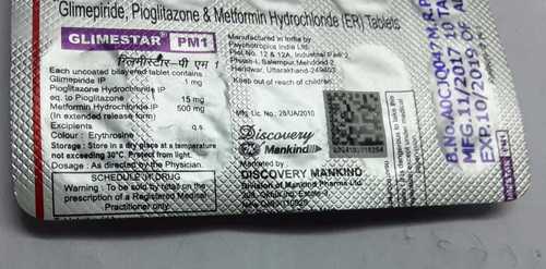 Glimepride Ploglitazone Hydrocloride Extened Release Metformin Hydrocloride Tablets General Medicines