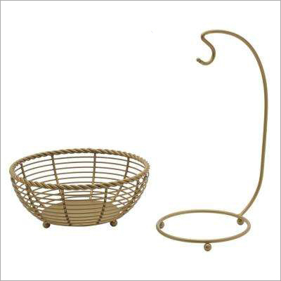 Stainless Steel Wire Basket - 10.5 Inches, Gold Chrome Finish | Elegant Round Design, Fresh Air Circulation for Fruits