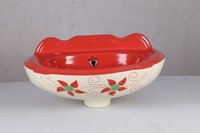 Rani Red Printed Wash Basin - Color: White