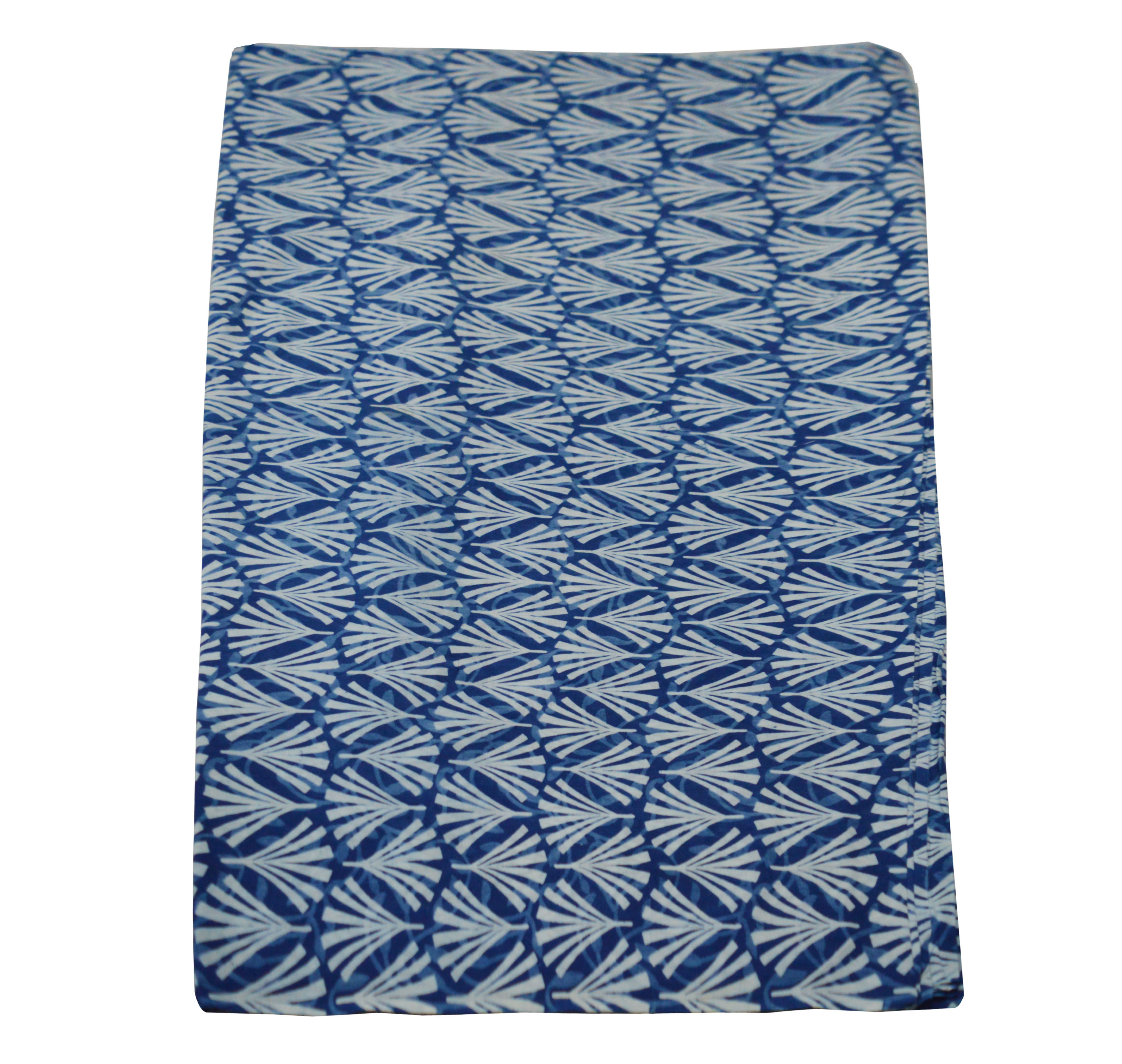 Indigo Print Blue Color Fabric - 100% Cotton, Width 44 Inches, Multicolor Big Leaf Design For Dressmaking, Home Decor, Craft Projects