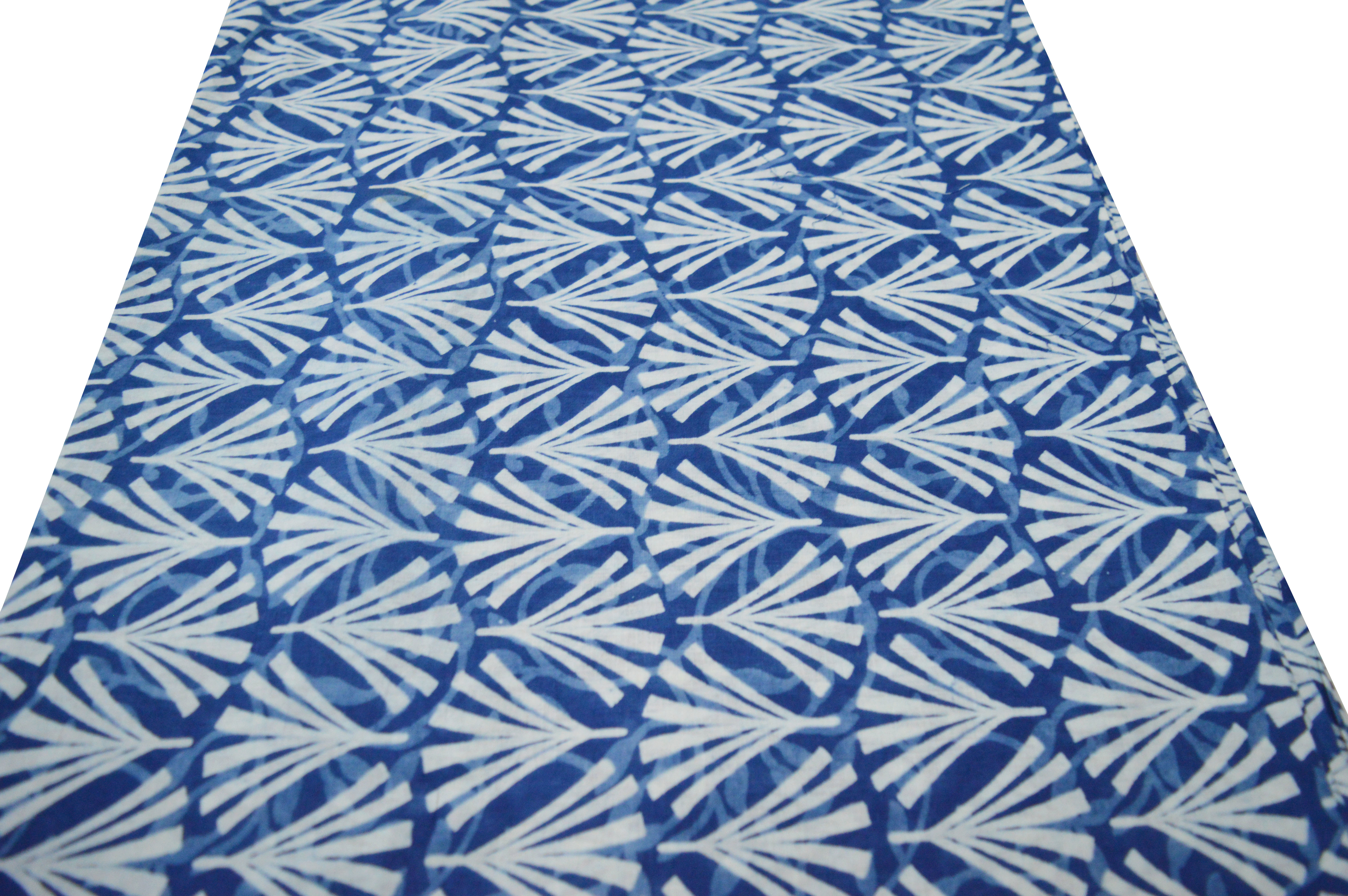 Indigo Print Blue Color Fabric - 100% Cotton, Width 44 Inches, Multicolor Big Leaf Design For Dressmaking, Home Decor, Craft Projects