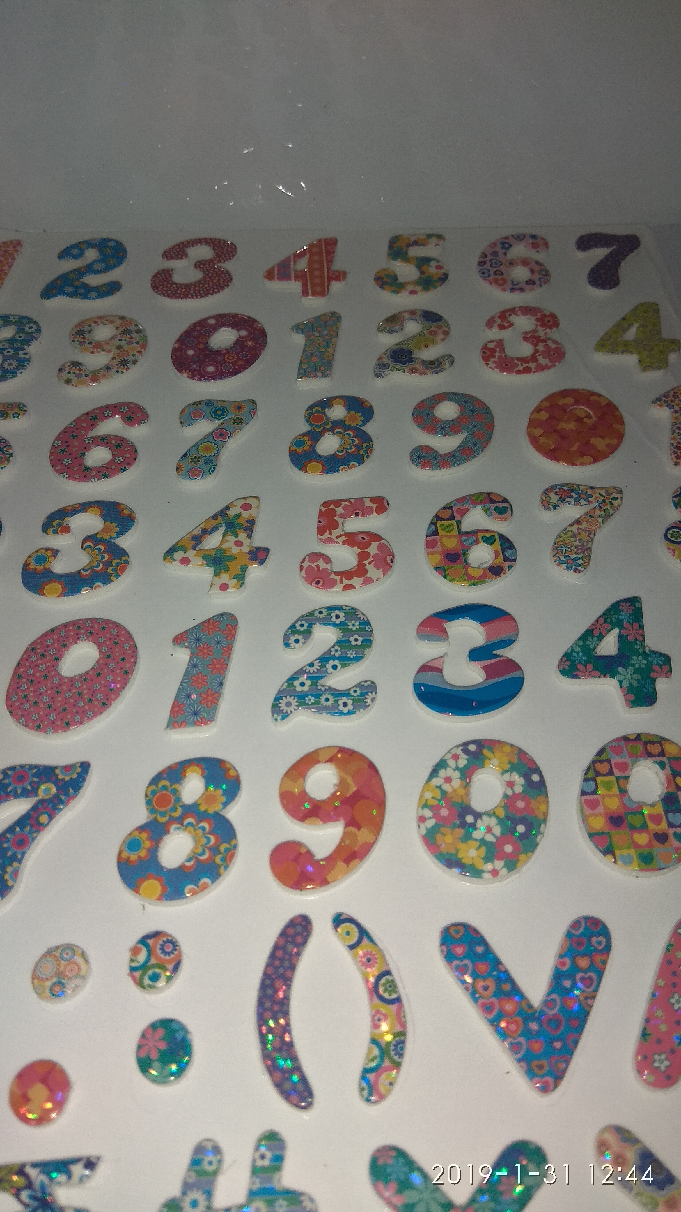 Craft Villa Glare Numeric Print Sticker - Pvc, 6x8 Inch, Assorted Colors | Easy Peel, Durable, Versatile, Colorful, Decorative, Educational, Reusable