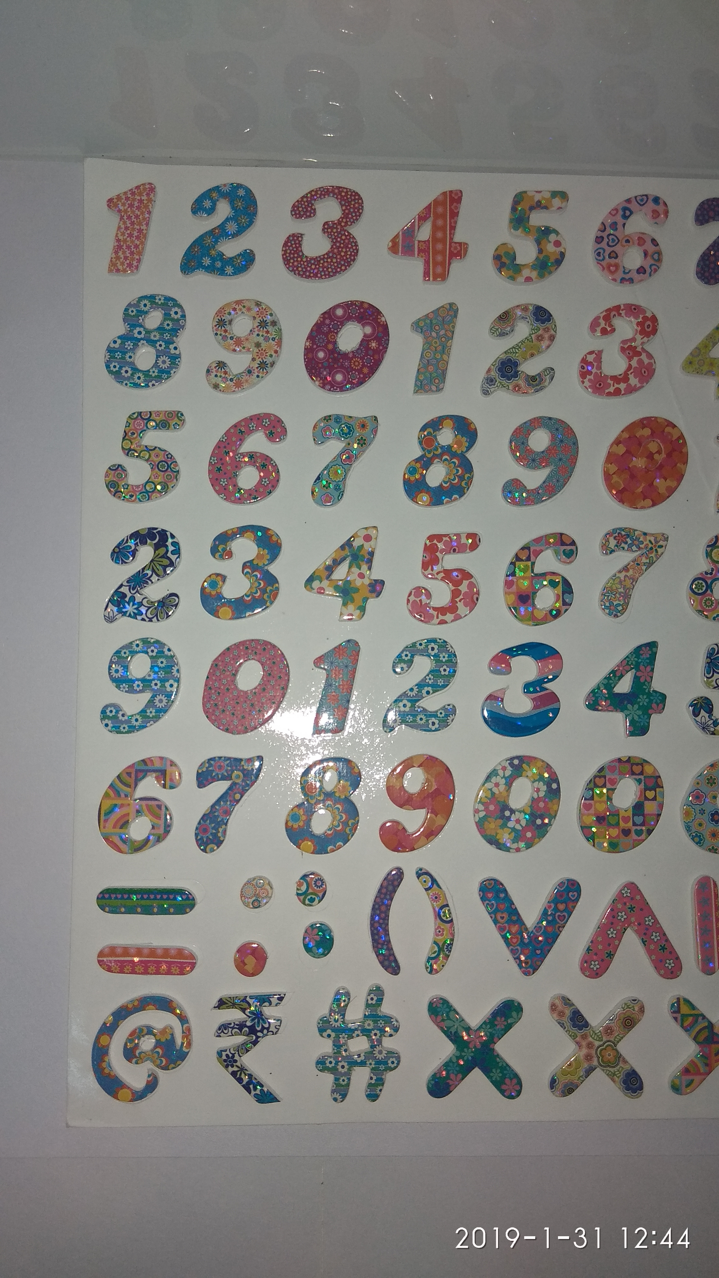 Craft Villa Glare Numeric Print Sticker - Pvc, 6x8 Inch, Assorted Colors | Easy Peel, Durable, Versatile, Colorful, Decorative, Educational, Reusable