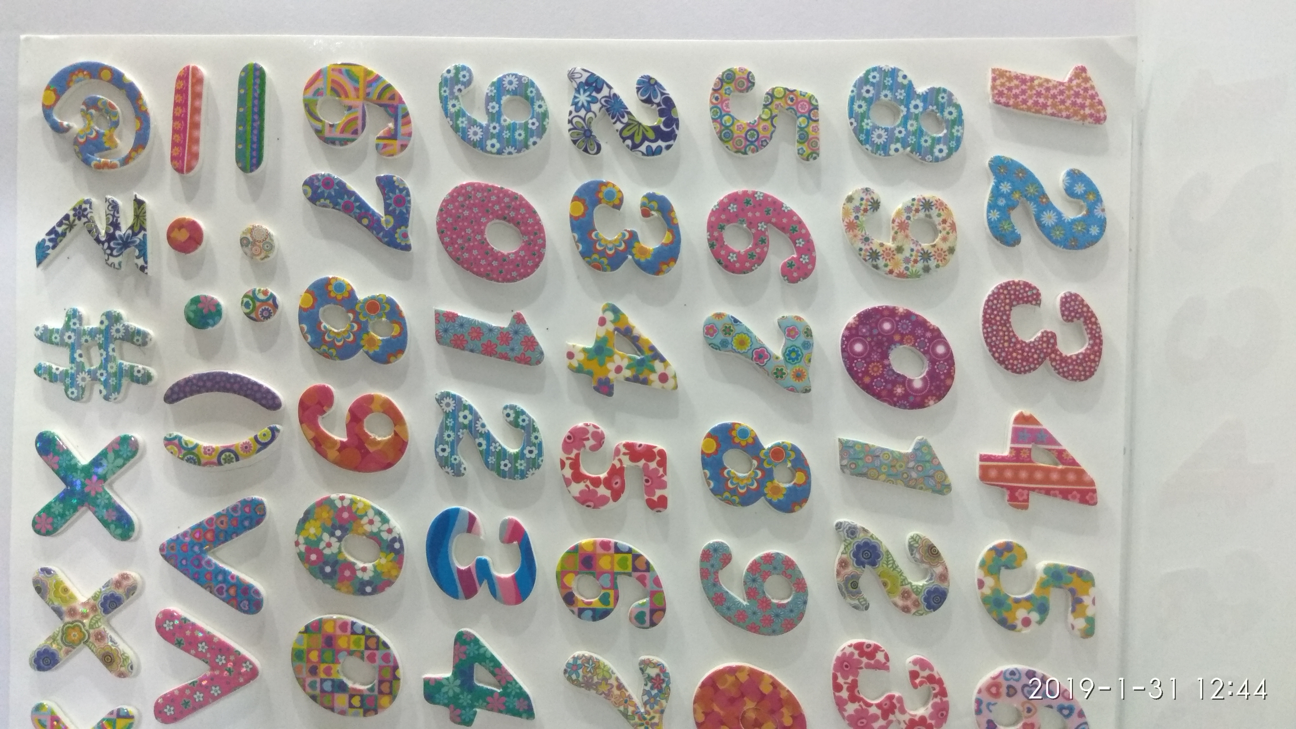 Craft Villa Glare Numeric Print Sticker - Pvc, 6x8 Inch, Assorted Colors | Easy Peel, Durable, Versatile, Colorful, Decorative, Educational, Reusable