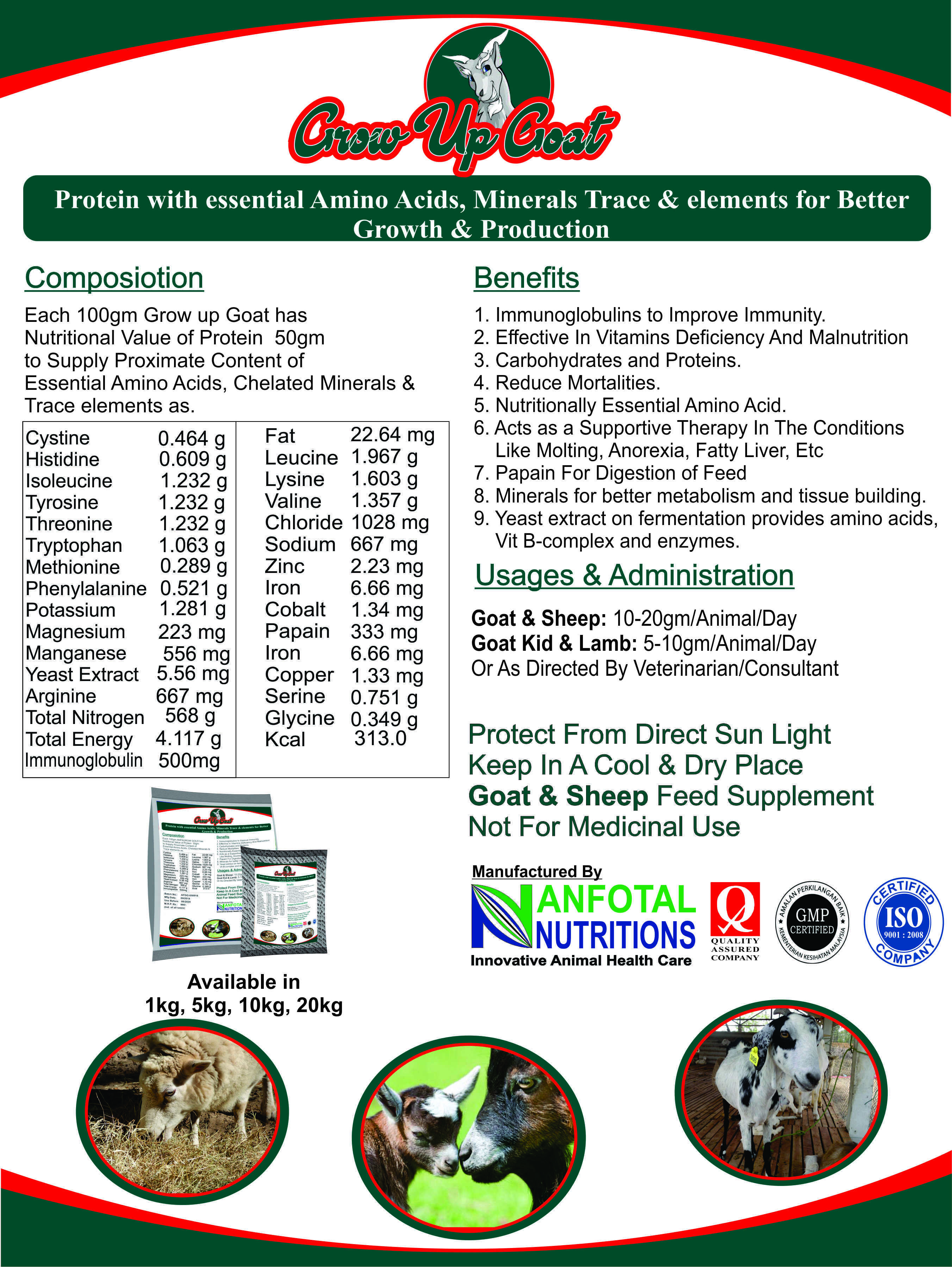 Goat Growth Feed Supplement (Grow Up Goat) Efficacy: Promote Healthy