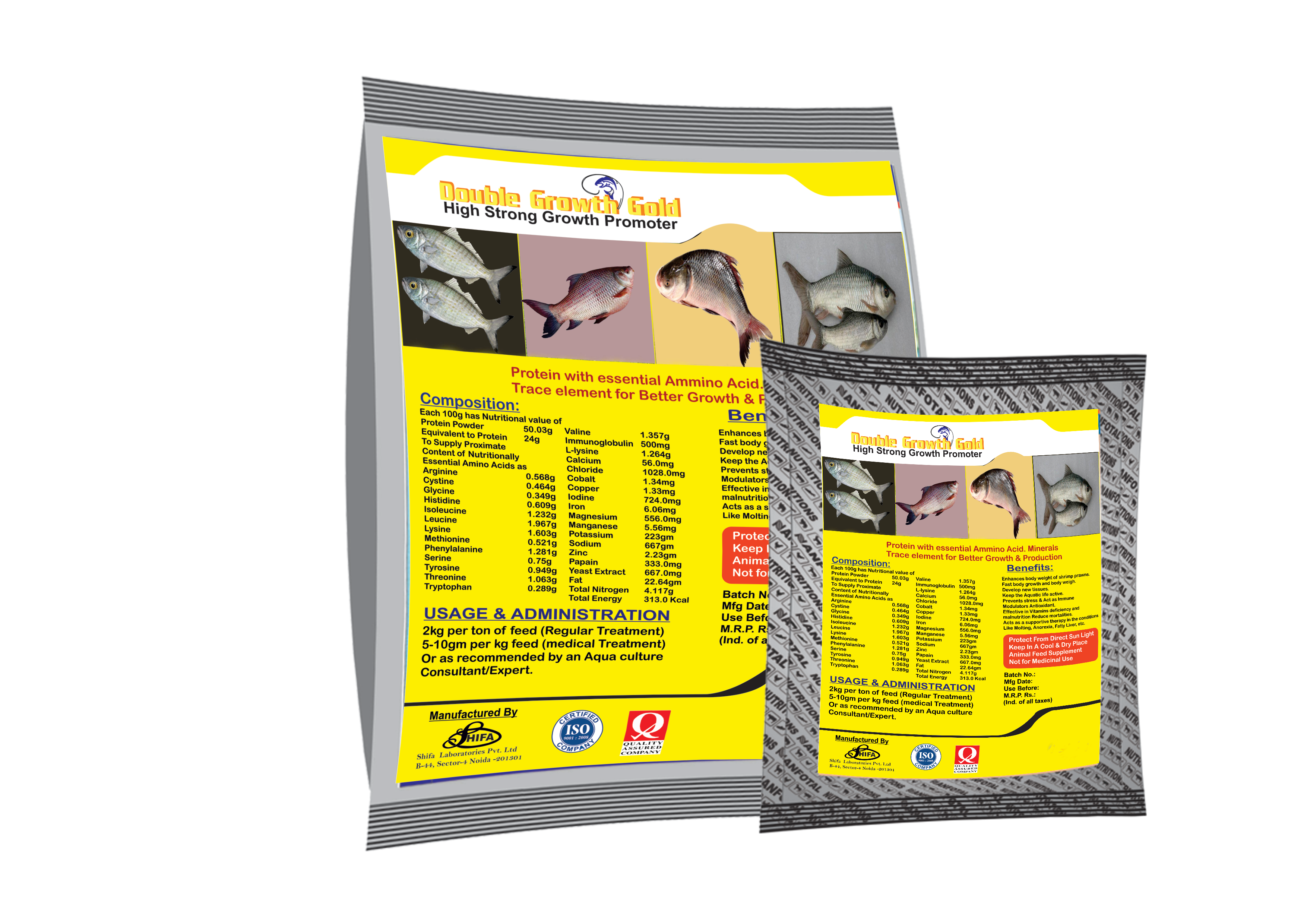 Double Growth Gold - Powdered Feed Supplement For Aquaculture | Enhanced Growth, Immune Support, Vitamin Deficiency Treatment, 2-year Shelf Life